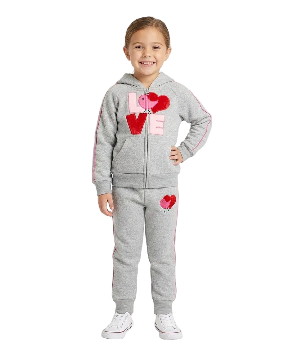 Girl Love Fleece Tracksuit - L. Grey  (12m-24m)$11.00 (2-4)$12.00 (5-8)$13.00 (10-14) $14.00 Per Set. GW2643