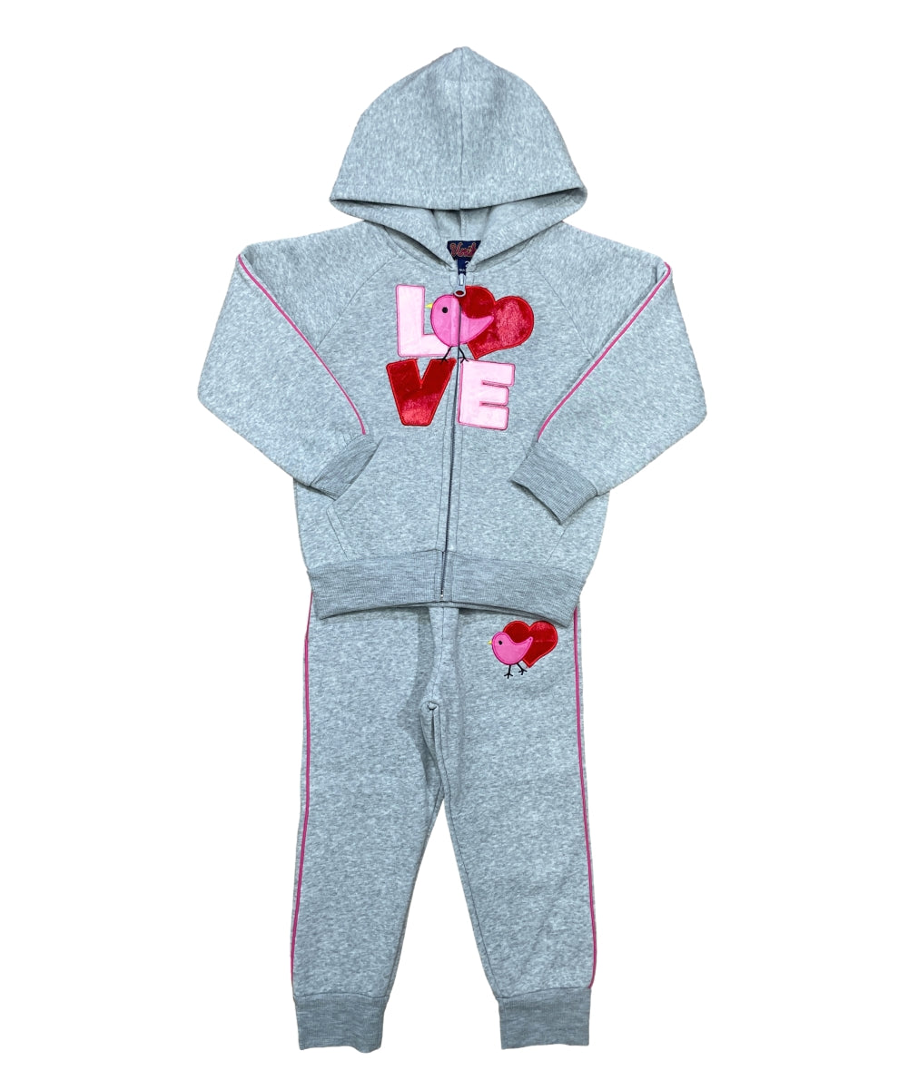 Girl Love Fleece Tracksuit - L. Grey  (12m-24m)$11.00 (2-4)$12.00 (5-8)$13.00 (10-14) $14.00 Per Set. GW2643