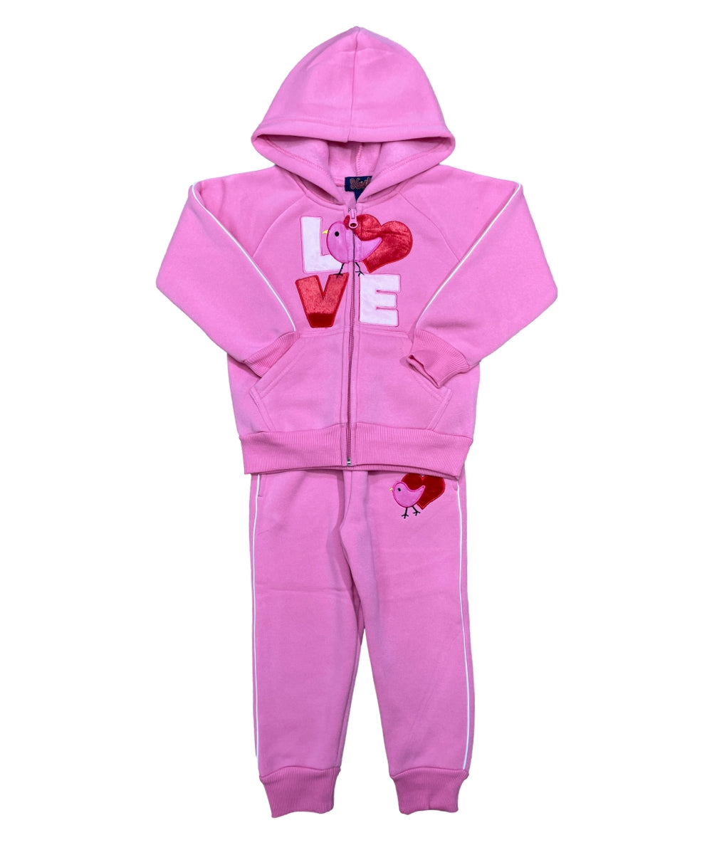 Girl Love Fleece Tracksuit - Pink  (12m-24m)$11.00 (2-4)$12.00 (5-8)$13.00 (10-14) $14.00 Per Set. GW2643