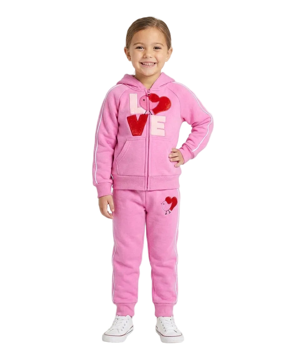 Girl Love Fleece Tracksuit - Pink  (12m-24m)$11.00 (2-4)$12.00 (5-8)$13.00 (10-14) $14.00 Per Set. GW2643