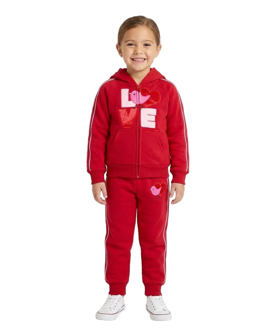 Girl Love Fleece Tracksuit - Red  (12m-24m)$11.00 (2-4)$12.00 (5-8)$13.00 (10-14) $14.00 Per Set. GW2643