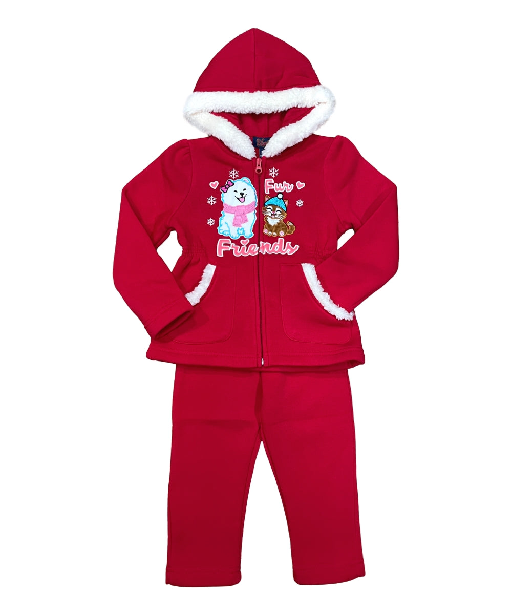 Girl Fur Friends Fleece Tracksuit - Red  (12m-24m)$11.00 (2-4)$12.00 (5-8)$13.00  Per Set. GW2644