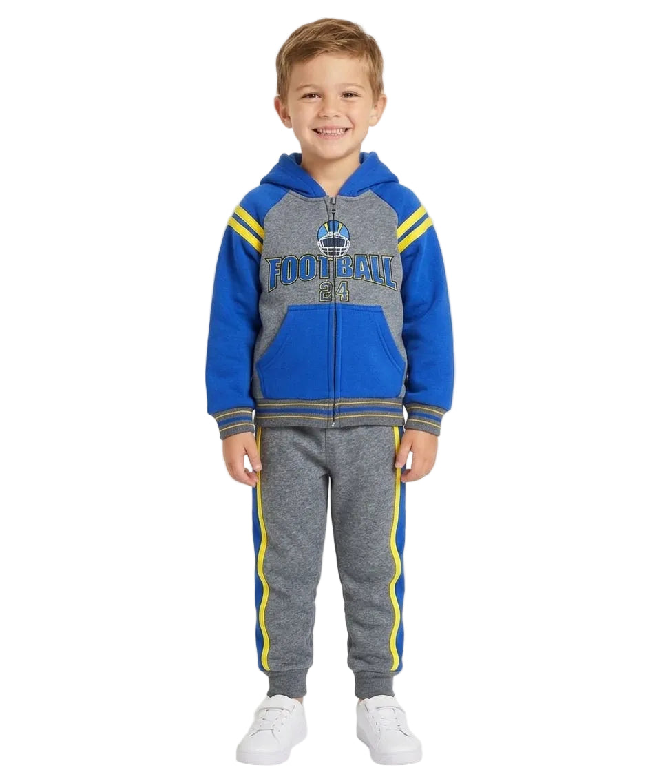 Boy Football Fleece Tracksuit - D. Grey  (2-4) (5-8) (10-14) $10.00 Per Set. BW2340