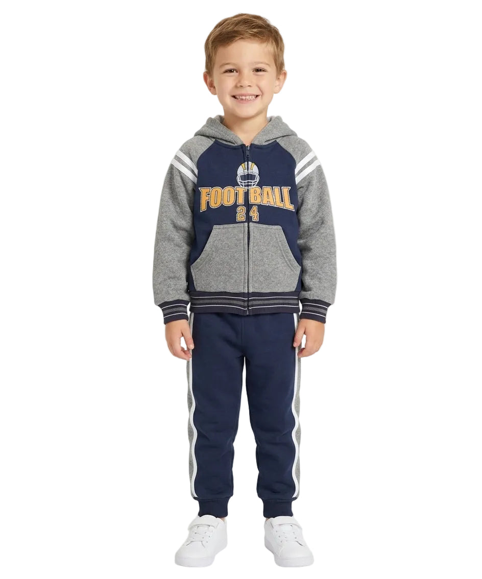 Boy Football Fleece Tracksuit - Navy  (2-4) (5-8) (10-14) $10.00 Per Set. BW2340
