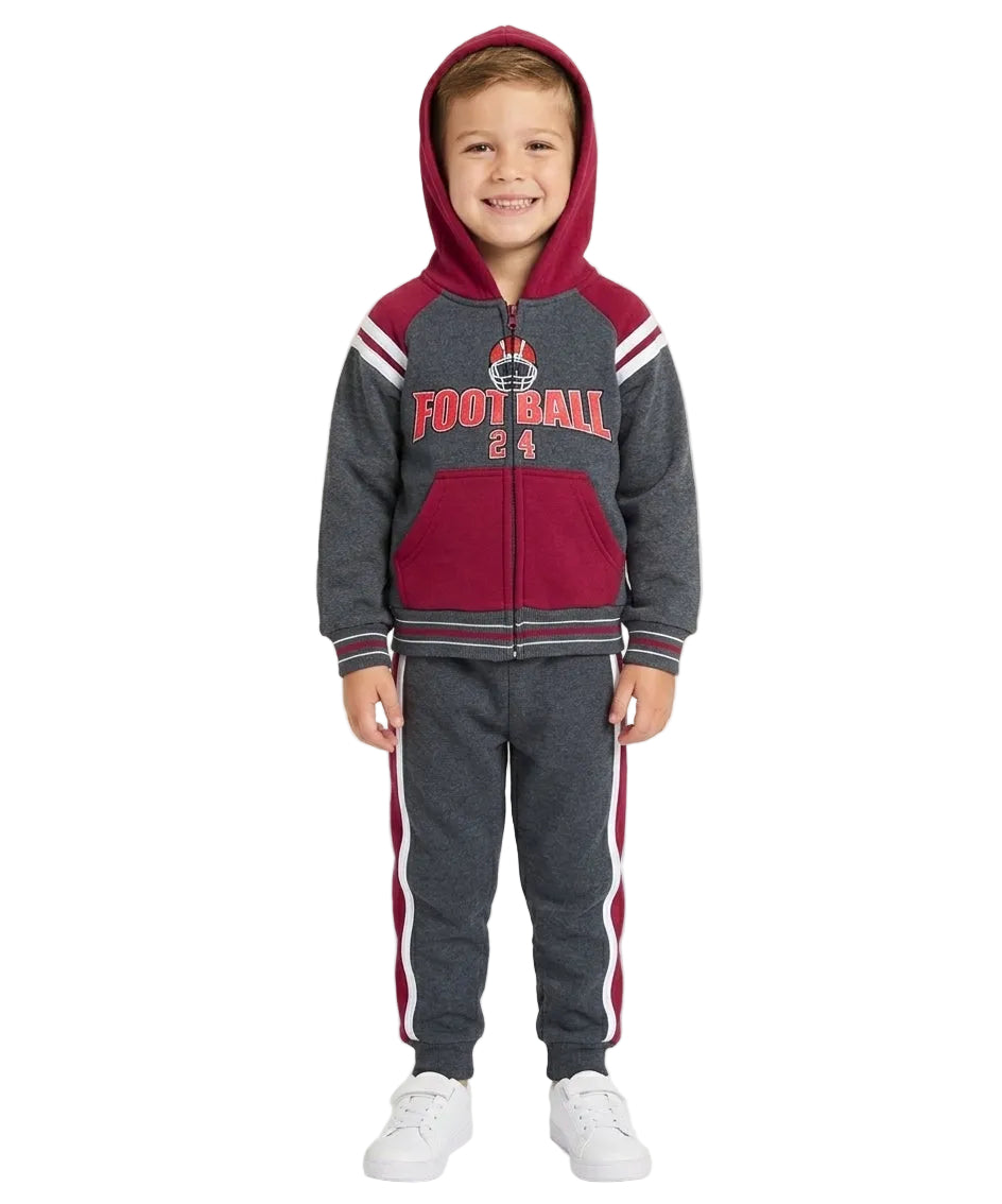 Boy Football Fleece Tracksuit - Charcoal  (2-4) (5-8) (10-14) $10.00 Per Set. BW2340