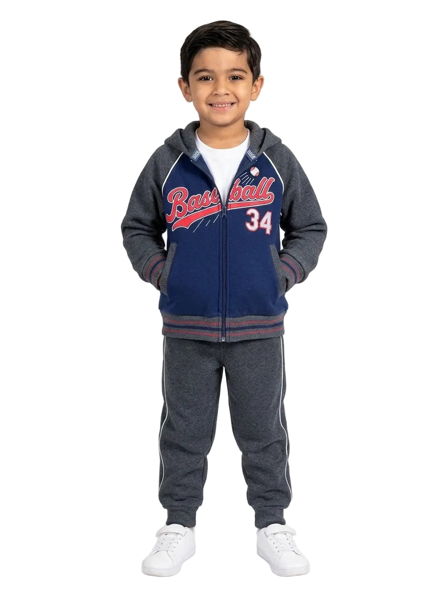 Boy Baseball Fleece Tracksuit - Charcoal  (2-4) (5-8) (10-14) $10.00 Per Set. BW2345