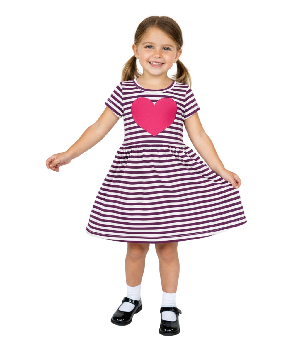 Modern Black Stripe Dress with Heart Applique 2-4, 5-8, $6 per piece. DR2241