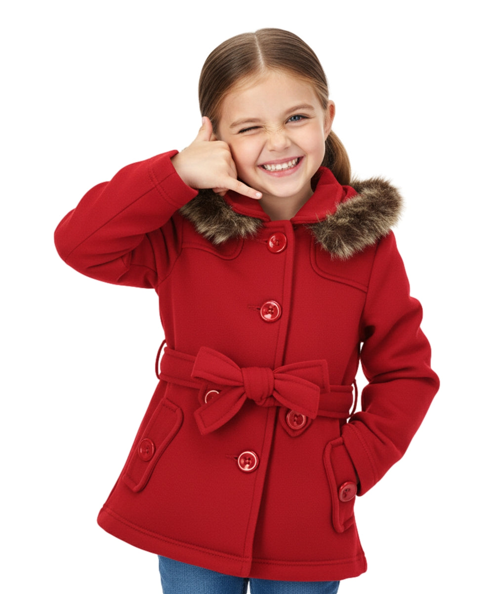 Girl Fleece Coat With Belt And Removable Fur Hood - Red (2-4) $10.50 & (S-XL) $11.50