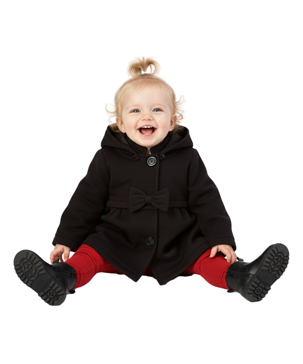 Baby & Toddler Pea Coat with Bow And Removable Hood - Black (12M-24M) $9.00  (2-4) $9.50 Per Piece