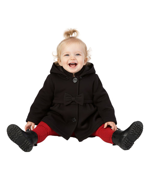 Baby & Toddler Pea Coat with Bow And Removable Hood - Black (12M-24M) $9.00  (2-4) $9.50 Per Piece
