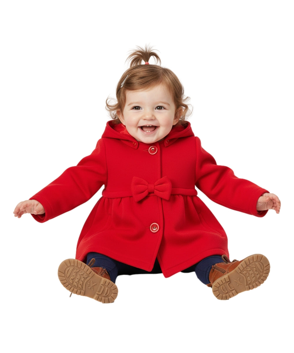 Baby & Toddler Pea Coat with Bow And Removable Hood - Red (12M-24M) $9.00  (2-4) $9.50 Per Piece