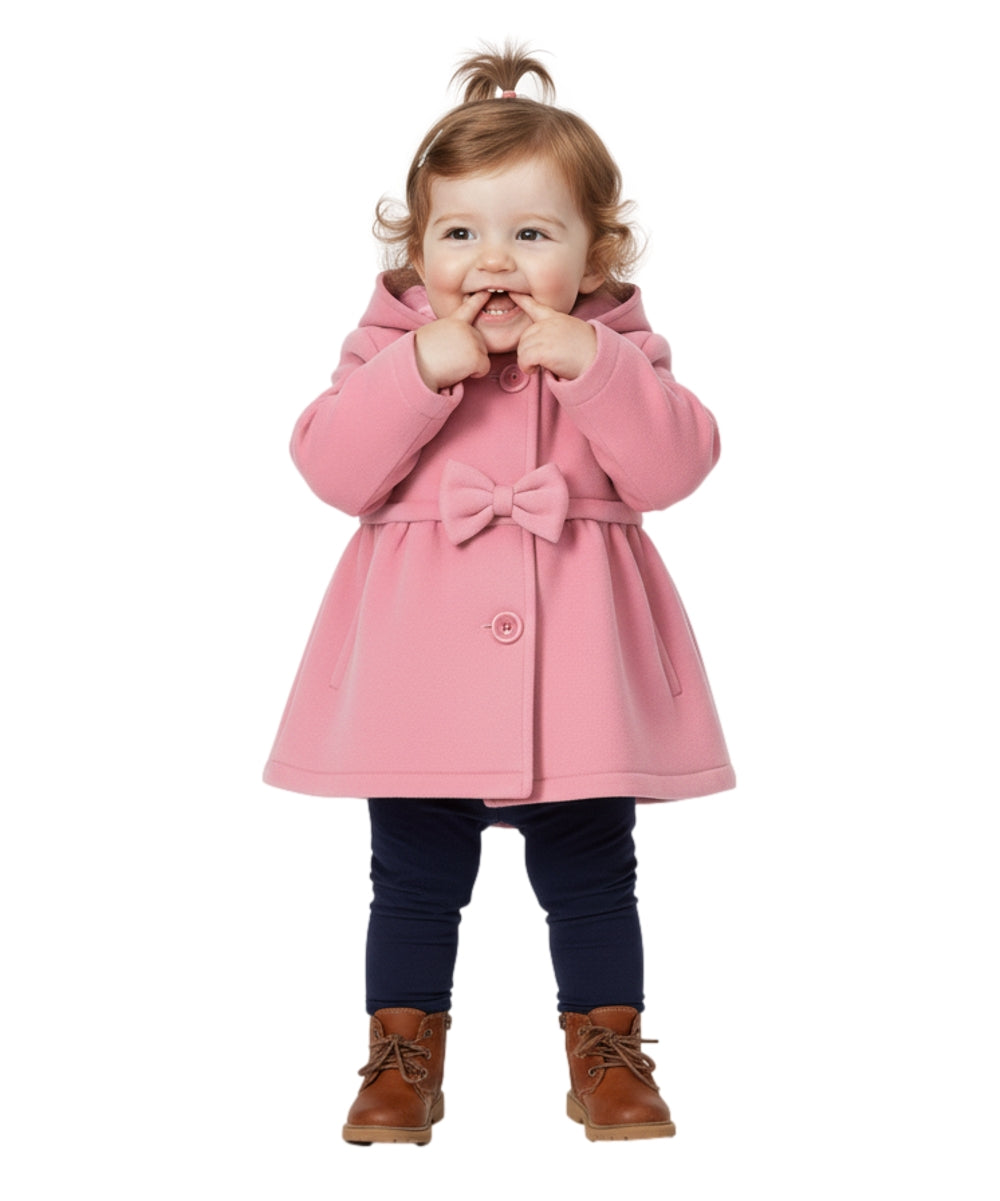 Baby & Toddler Pea Coat with Bow And Removable Hood - Rose (12M-24M) $9.00  (2-4) $9.50 Per Piece