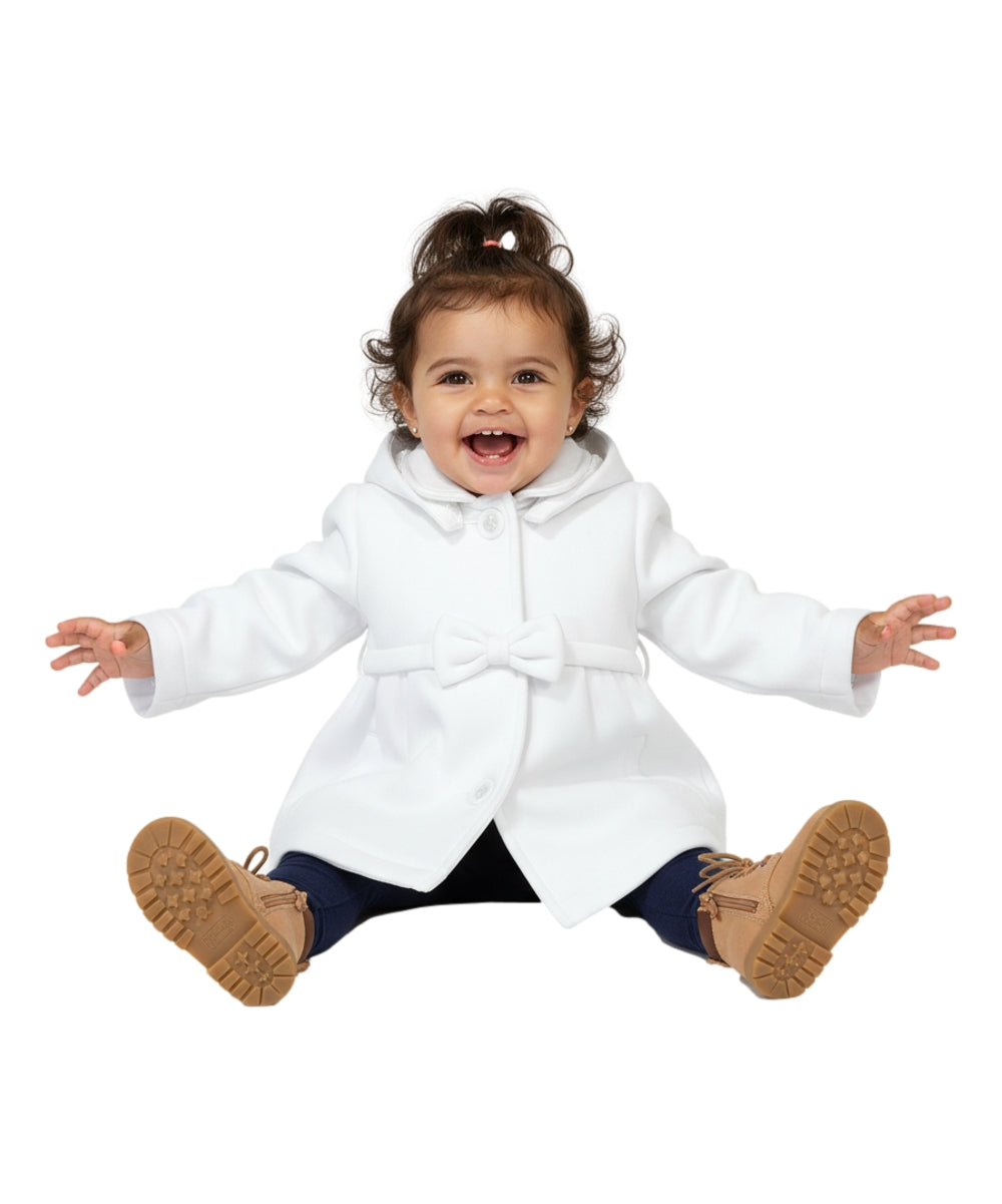 Baby & Toddler Pea Coat with Bow And Removable Hood - White (12M-24M) $9.00  (2-4) $9.50 Per Piece