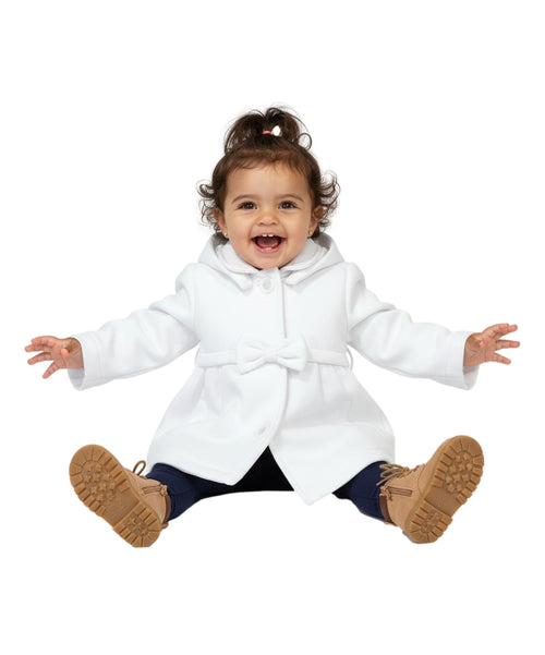Baby & Toddler Pea Coat with Bow And Removable Hood - White (12M-24M) $9.00  (2-4) $9.50 Per Piece