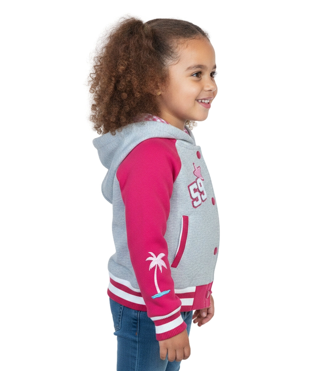 Girls Barbie Inspired Embroidered Varsity Jacket - Fuchsia  (2-4) $10.00 and (S-XL) $11.00 Per Piece. GJ24118
