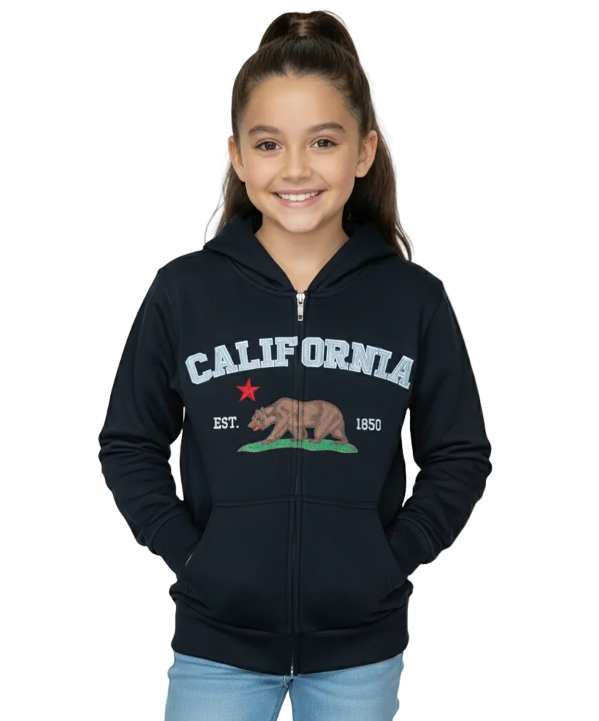 Kids California Zip Up Hoodie - Black 4 Pack (S-XL) $9.00 Per Piece. KBT65