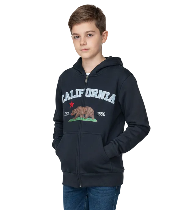 Kids California Zip Up Hoodie - Black 4 Pack (S-XL) $9.00 Per Piece. KBT65