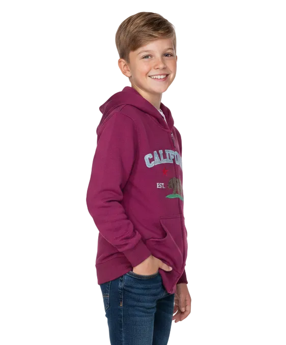 Kids California Zip Up Hoodie - Burgundy 4 Pack (S-XL) $9.00 Per Piece. KBT65