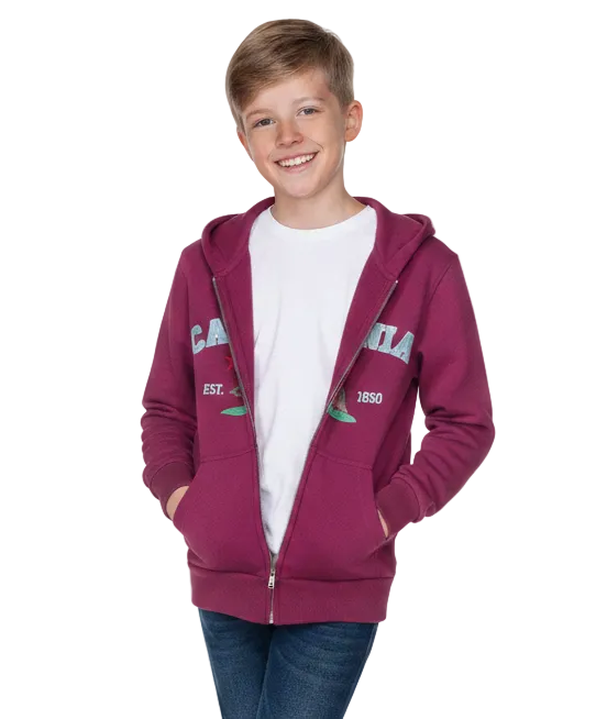 Kids California Zip Up Hoodie - Burgundy 4 Pack (S-XL) $9.00 Per Piece. KBT65