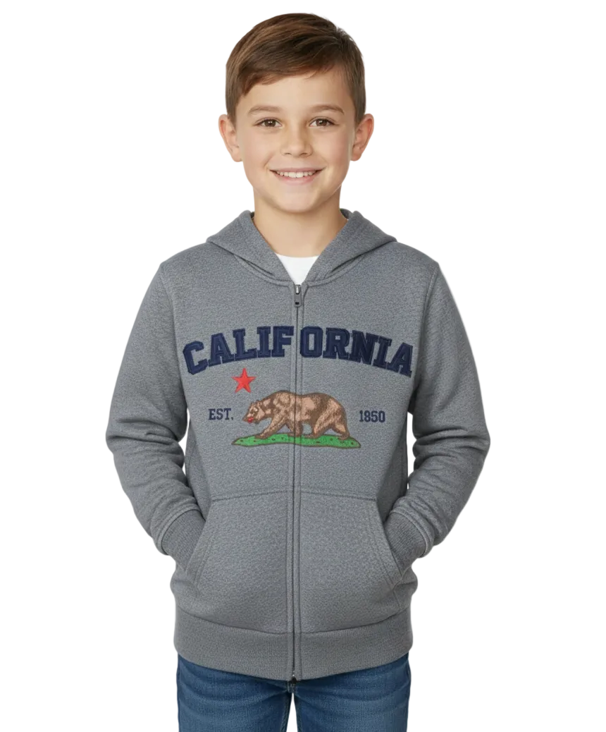 Kids California Zip Up Hoodie - D. Grey 4 Pack (S-XL) $9.00 Per Piece. KBT65