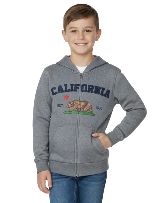 Kids California Zip Up Hoodie - D. Grey 4 Pack (S-XL) $9.00 Per Piece. KBT65