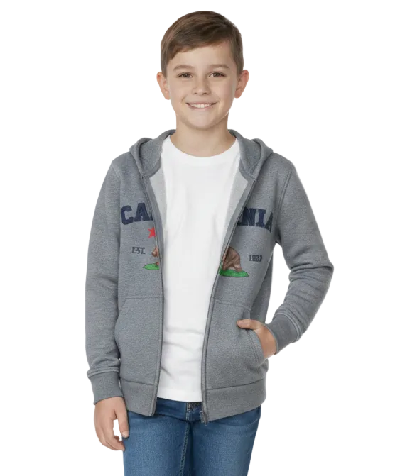 Kids California Zip Up Hoodie - D. Grey 4 Pack (S-XL) $9.00 Per Piece. KBT65