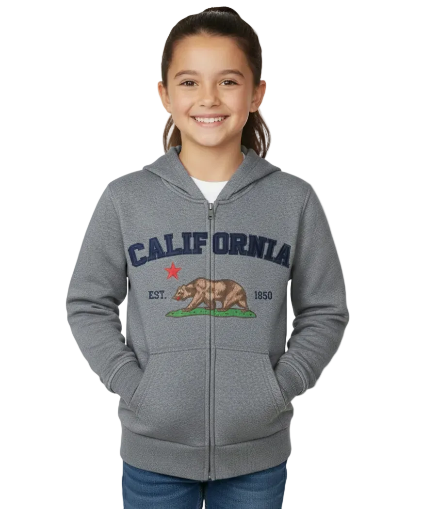 Kids California Zip Up Hoodie - D. Grey 4 Pack (S-XL) $9.00 Per Piece. KBT65