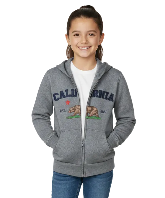 Kids California Zip Up Hoodie - D. Grey 4 Pack (S-XL) $9.00 Per Piece. KBT65