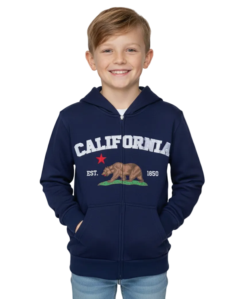 Kids California Zip Up Hoodie - Navy 4 Pack (S-XL) $9.00 Per Piece. KBT65