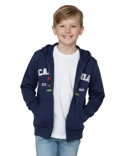 Kids California Zip Up Hoodie - Navy 4 Pack (S-XL) $9.00 Per Piece. KBT65