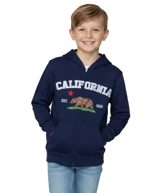 Kids California Zip Up Hoodie - Navy 4 Pack (S-XL) $9.00 Per Piece. KBT65
