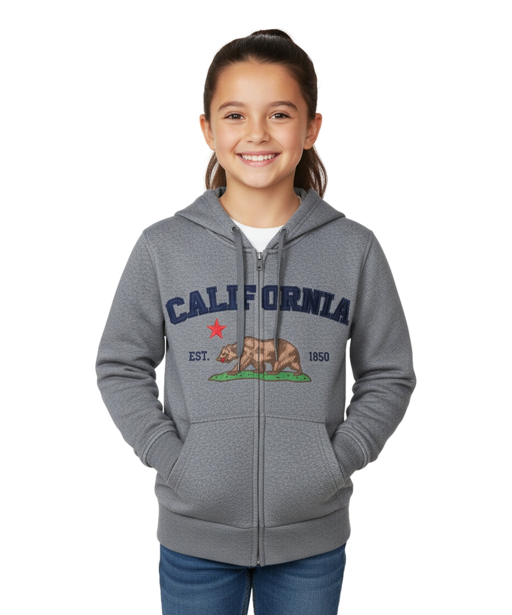 Kids California Zip Up Hoodie D.Grey -  Unisex (S-XL) $9.00 Per Piece. KBT65