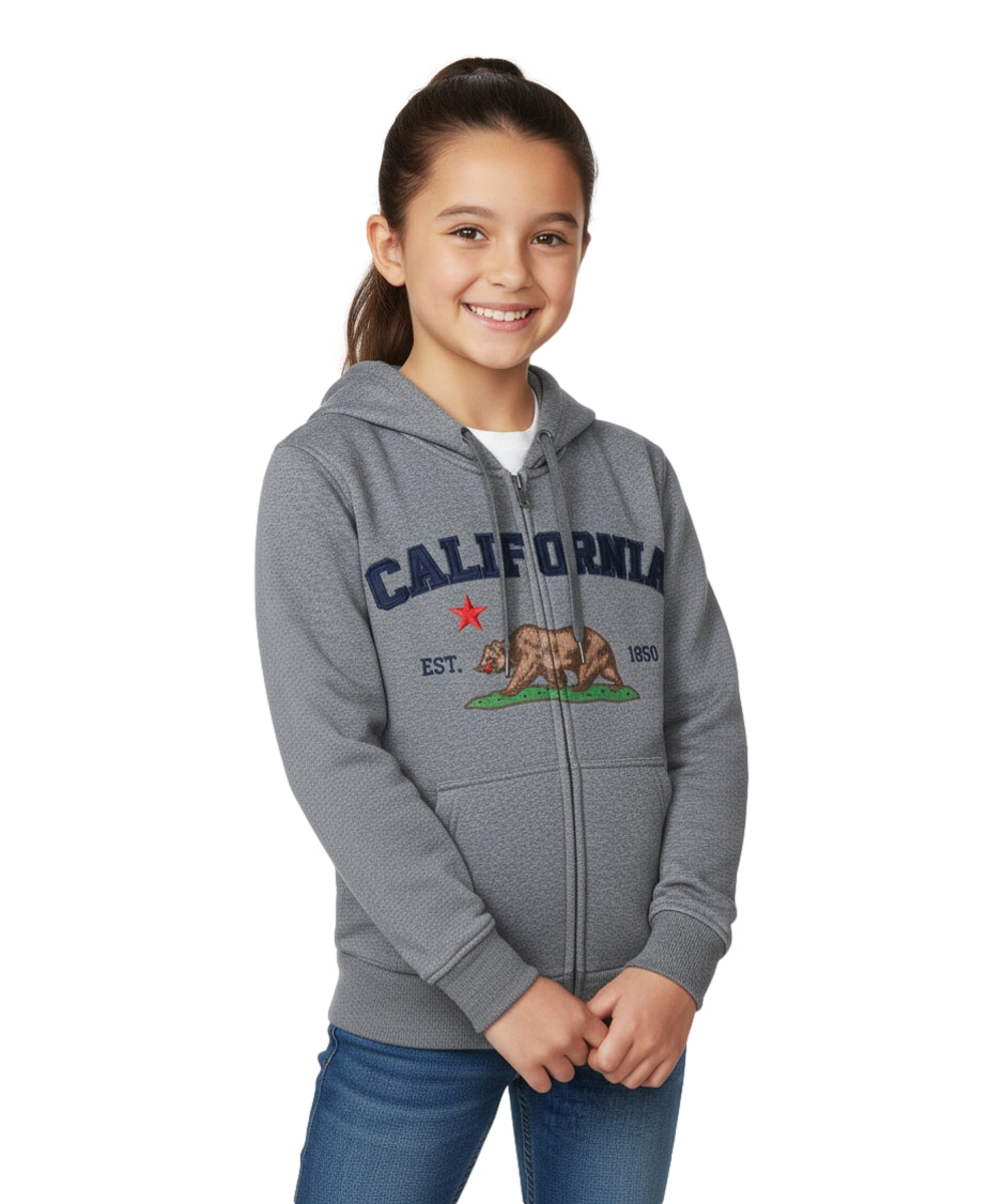 Kids California Zip Up Hoodie D.Grey -  Unisex (S-XL) $9.00 Per Piece. KBT65