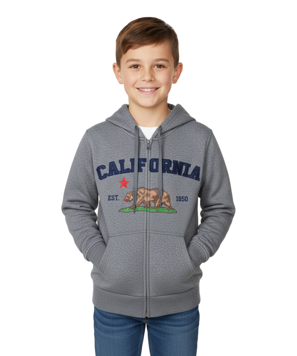 Kids California Zip Up Hoodie D.Grey -  Unisex (S-XL) $9.00 Per Piece. KBT65