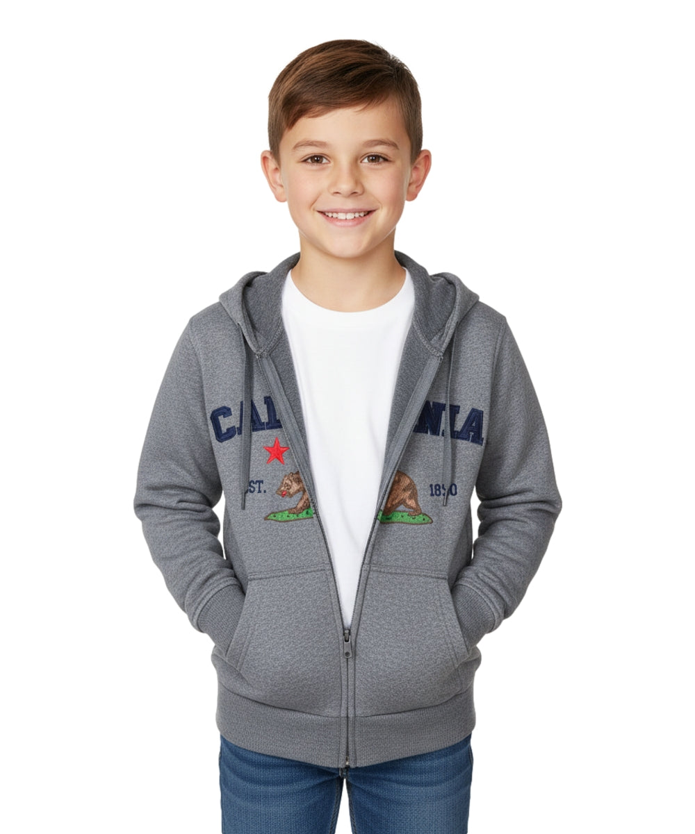Kids California Zip Up Hoodie D.Grey -  Unisex (S-XL) $9.00 Per Piece. KBT65