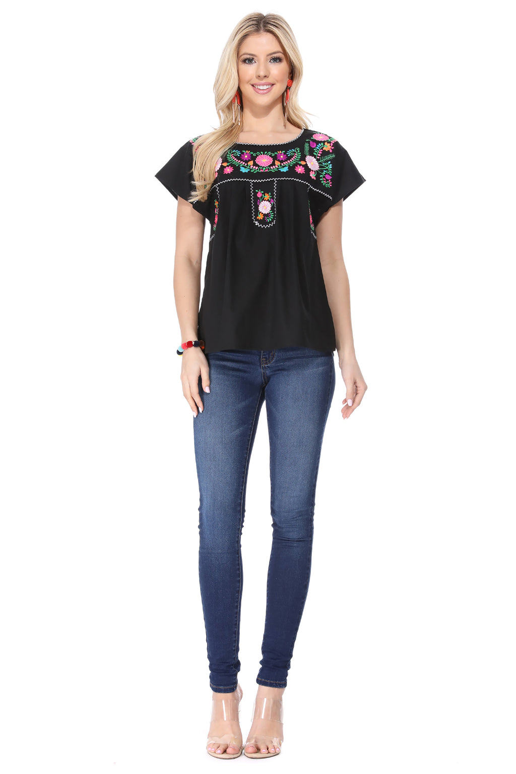 Traditional Black Mexican Women Blouse (S-XL) $8.5 and (2XL-3XL) $9.50 Per Piece. MT801