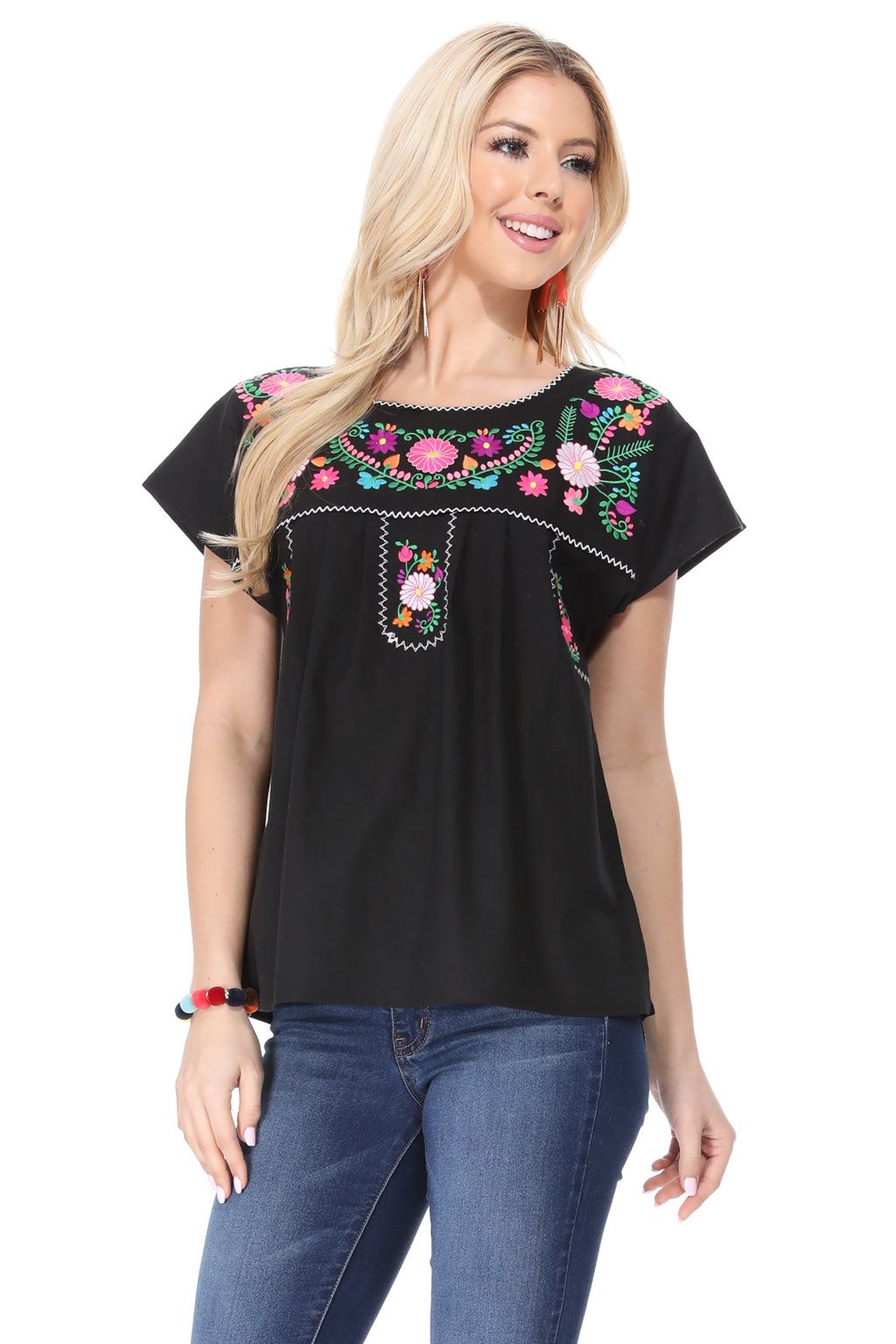 Traditional Black Mexican Women Blouse (S-XL) $8.5 and (2XL-3XL) $9.50 Per Piece. MT801