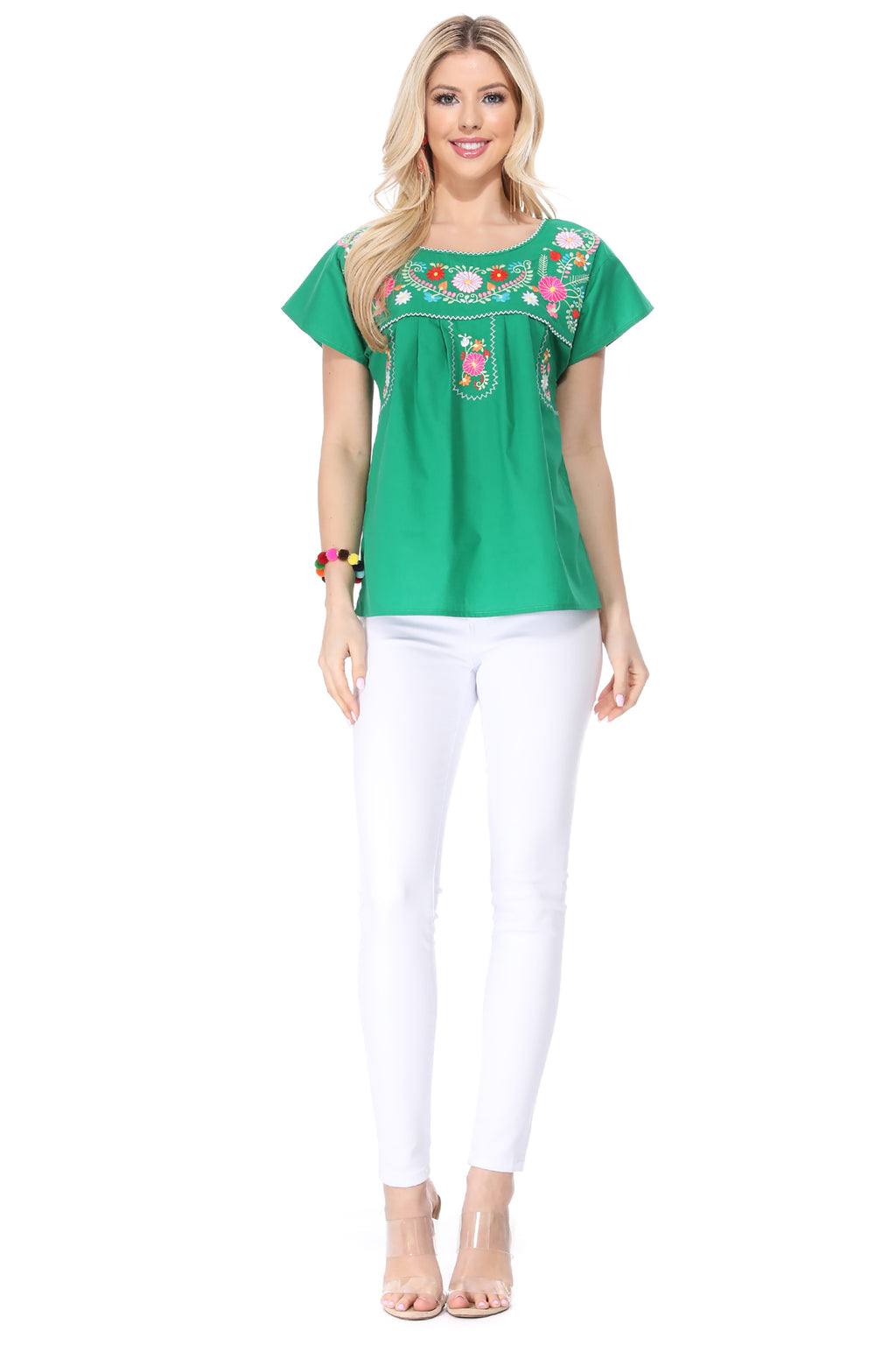 Traditional Green Mexican Women Blouse (S-XL) $8.5 and (2XL-3XL) $9.50 Per Piece. MT801