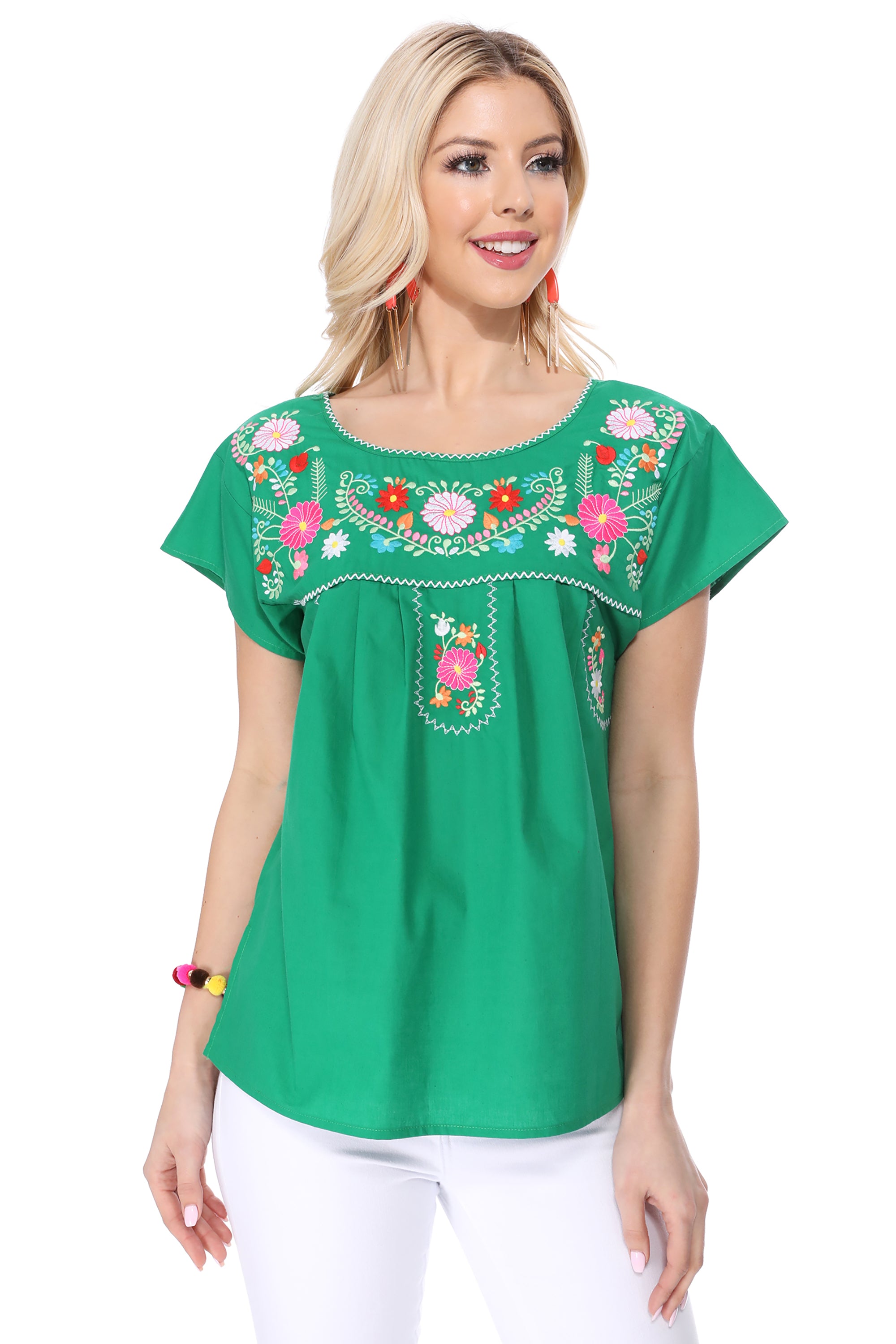 Traditional Green Mexican Women Blouse (S-XL) $8.5 and (2XL-3XL) $9.50 Per Piece. MT801