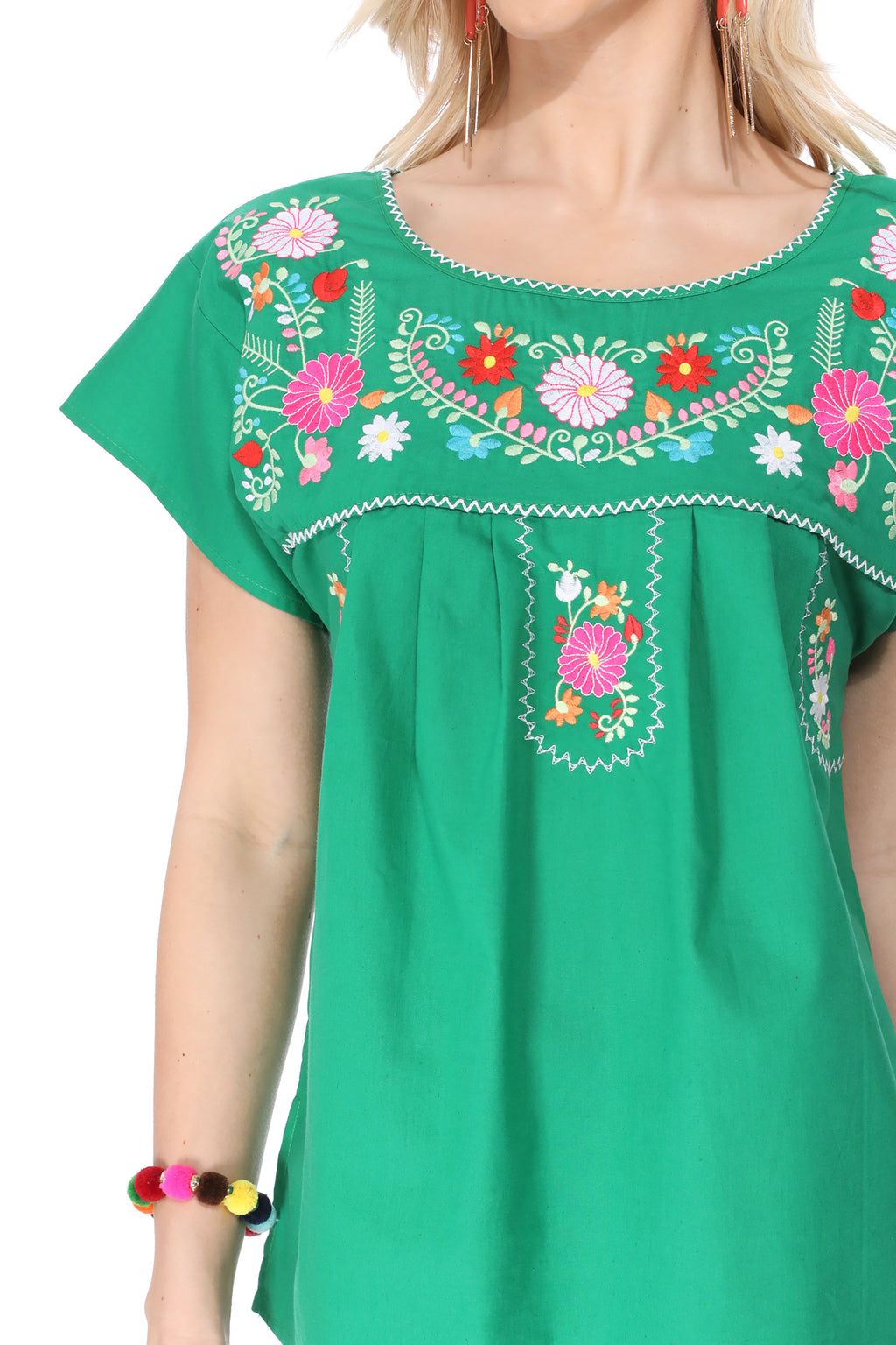 Traditional Green Mexican Women Blouse (S-XL) $8.5 and (2XL-3XL) $9.50 Per Piece. MT801