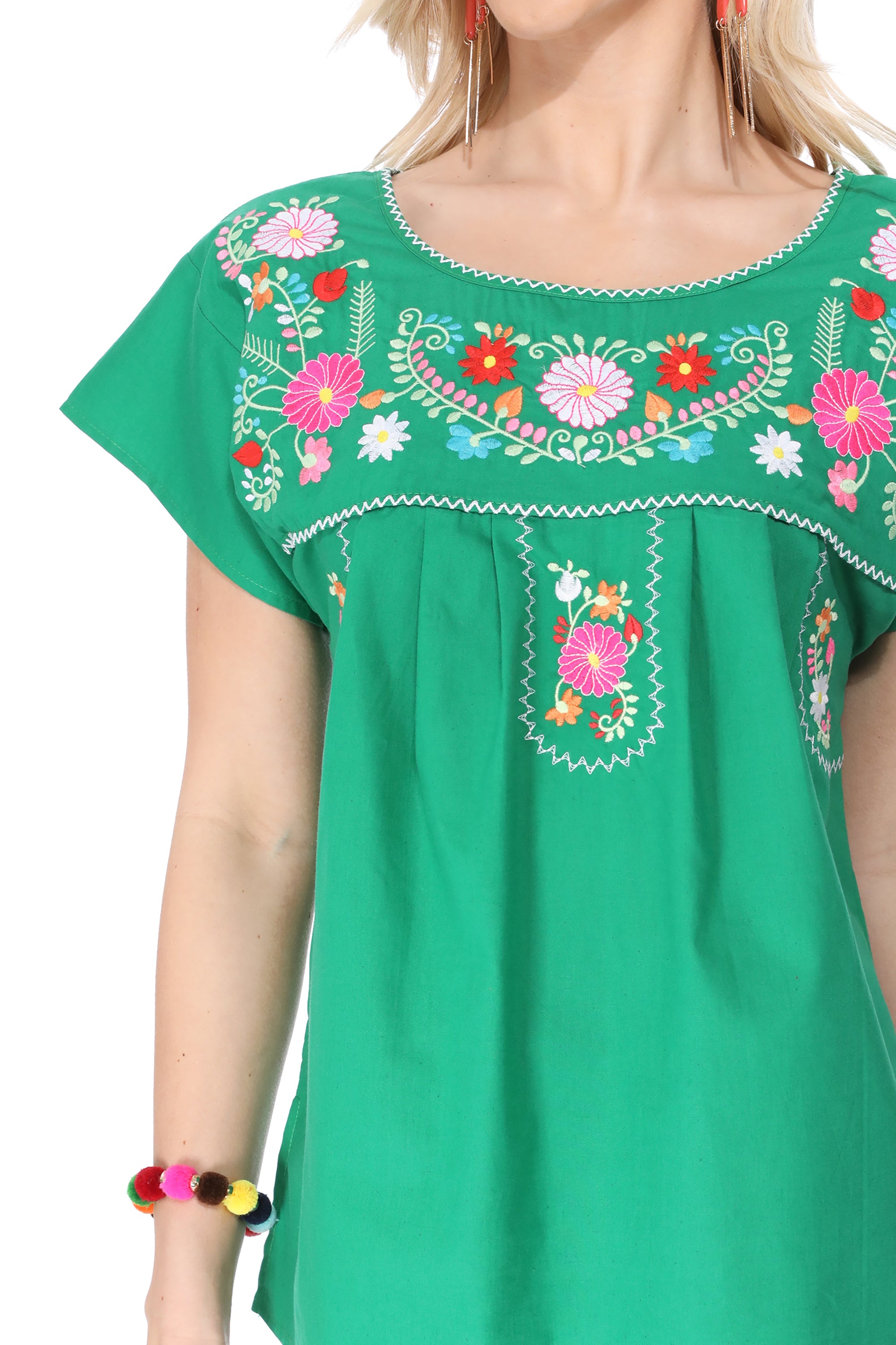 Traditional Green Mexican Women Blouse (S-XL) $8.5 and (2XL-3XL) $9.50 Per Piece. MT801