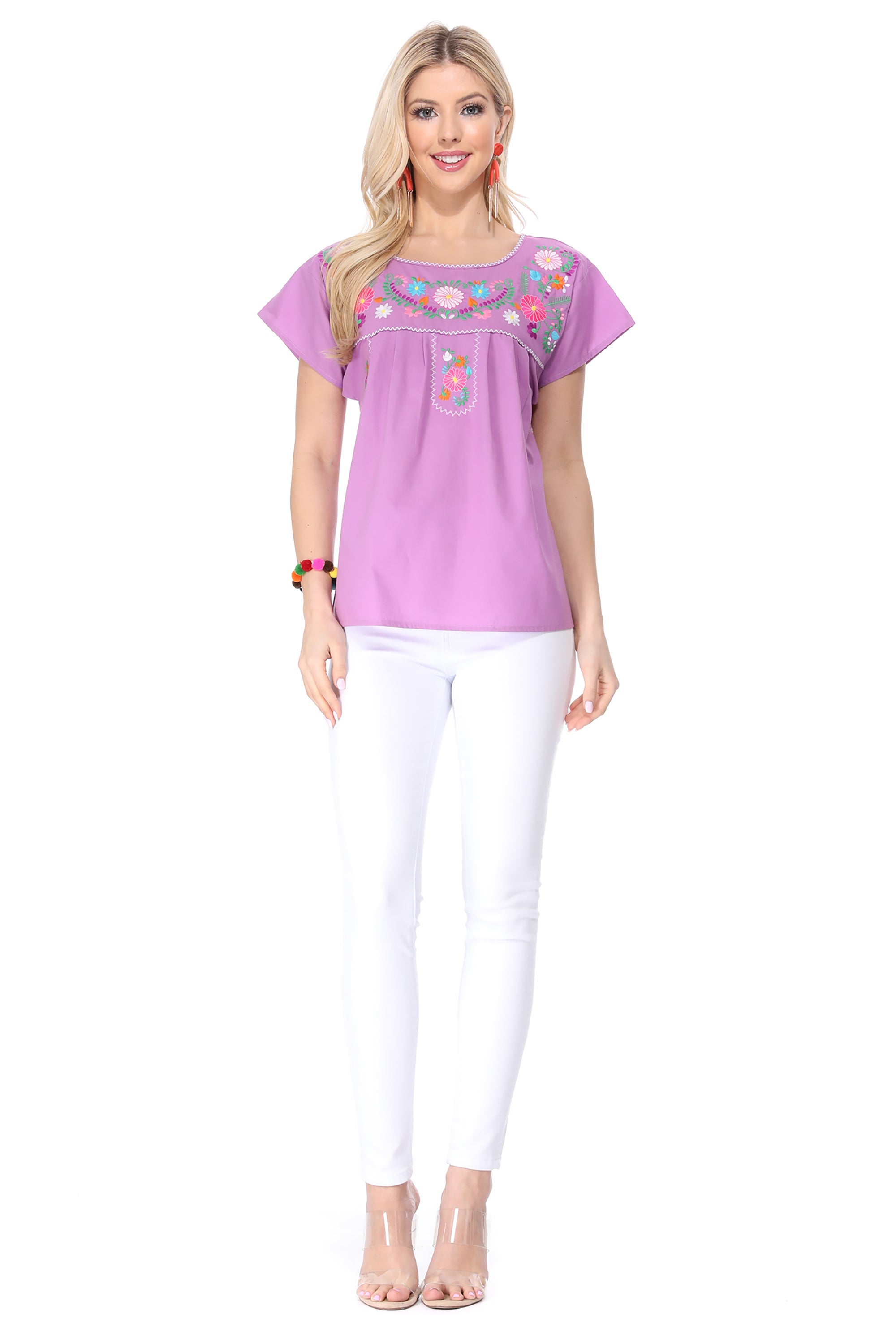 Traditional Lilac Mexican Women Blouse (S-XL) $8.5 and (2XL-3XL) $9.50 Per Piece, MT801
