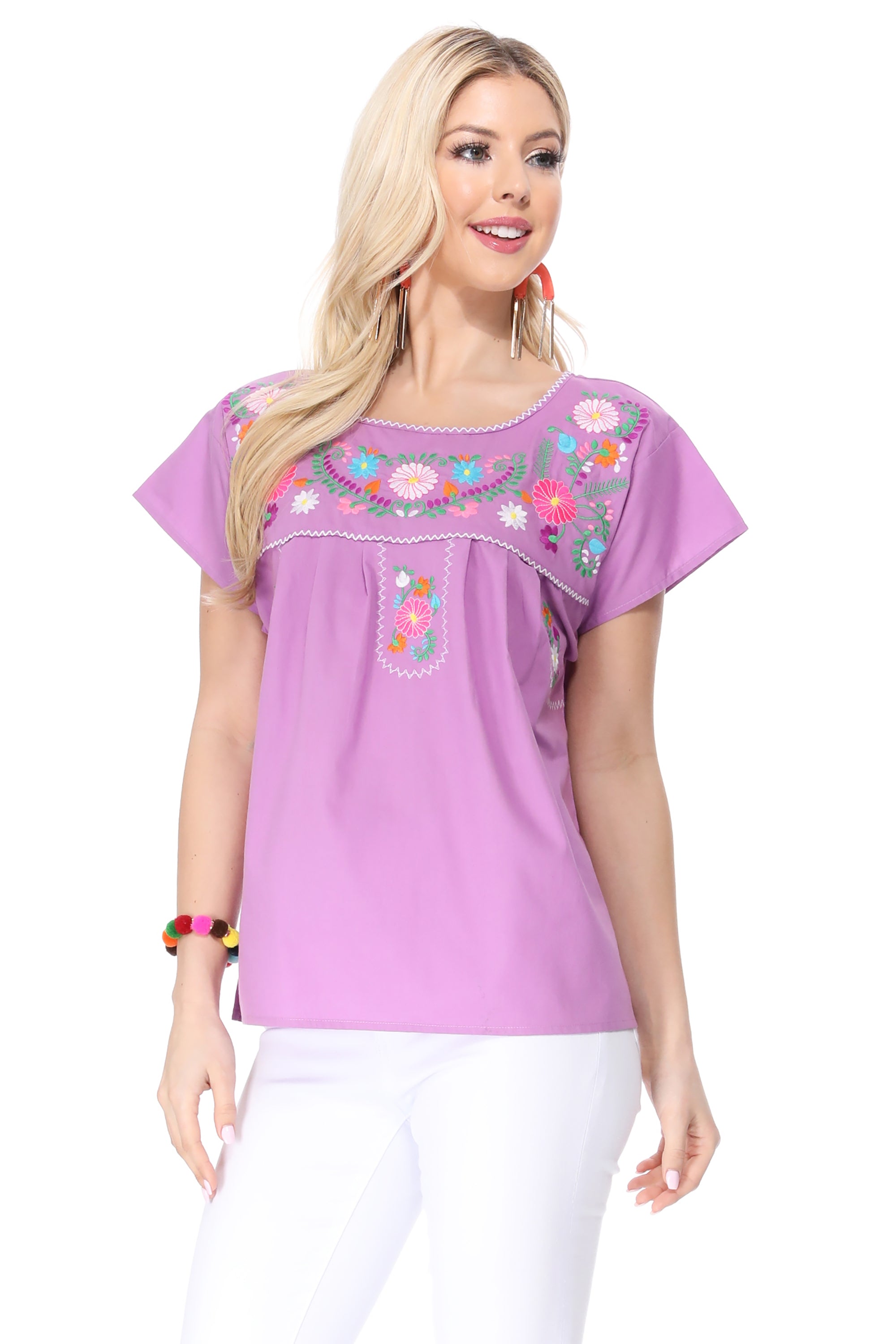 Traditional Lilac Mexican Women Blouse (S-XL) $8.5 and (2XL-3XL) $9.50 Per Piece, MT801