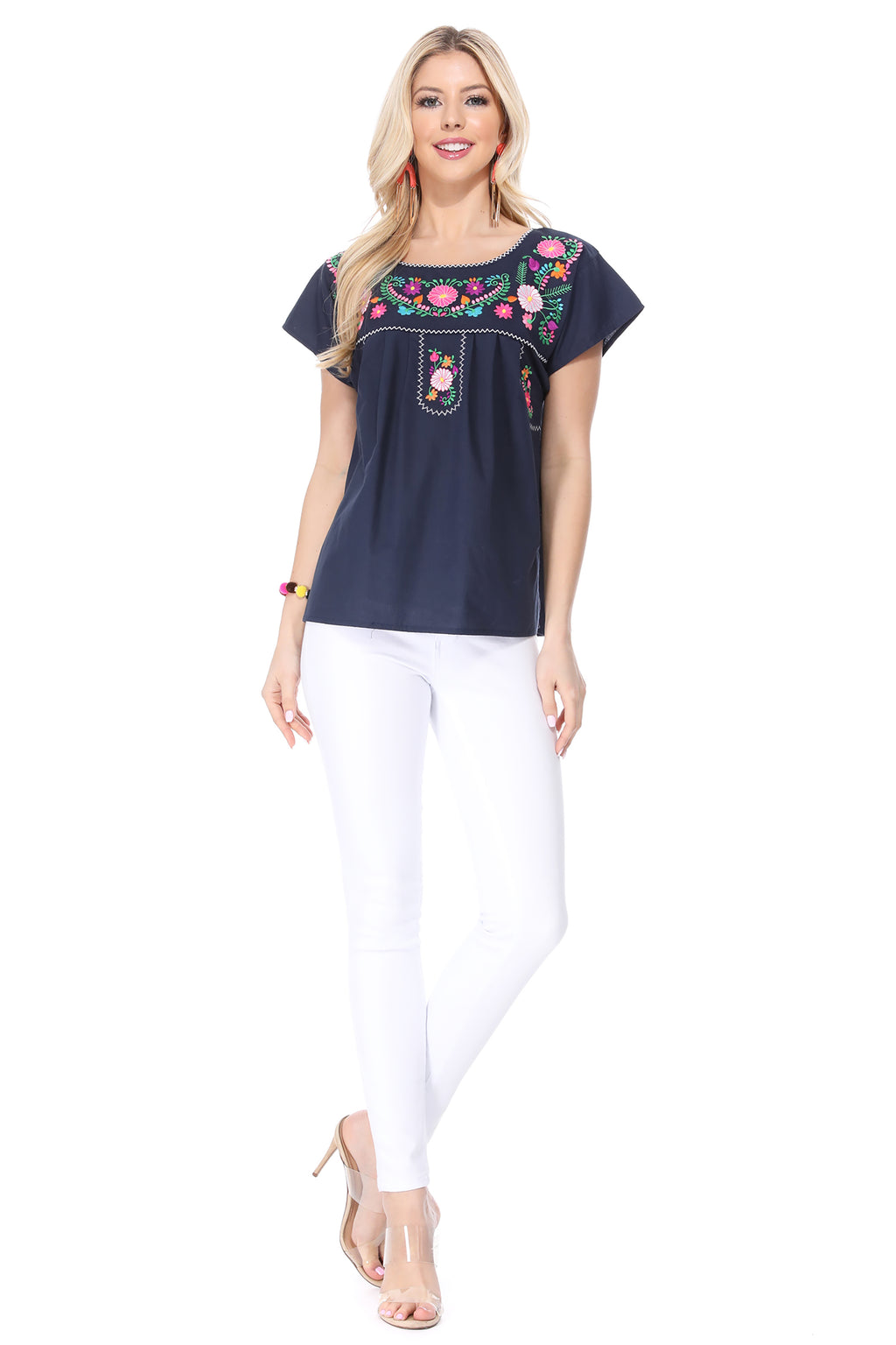 Traditional Navy Mexican Women Blouse (S-XL) $8.5 and (2XL-3XL) $9.50 Per Piece. MT801