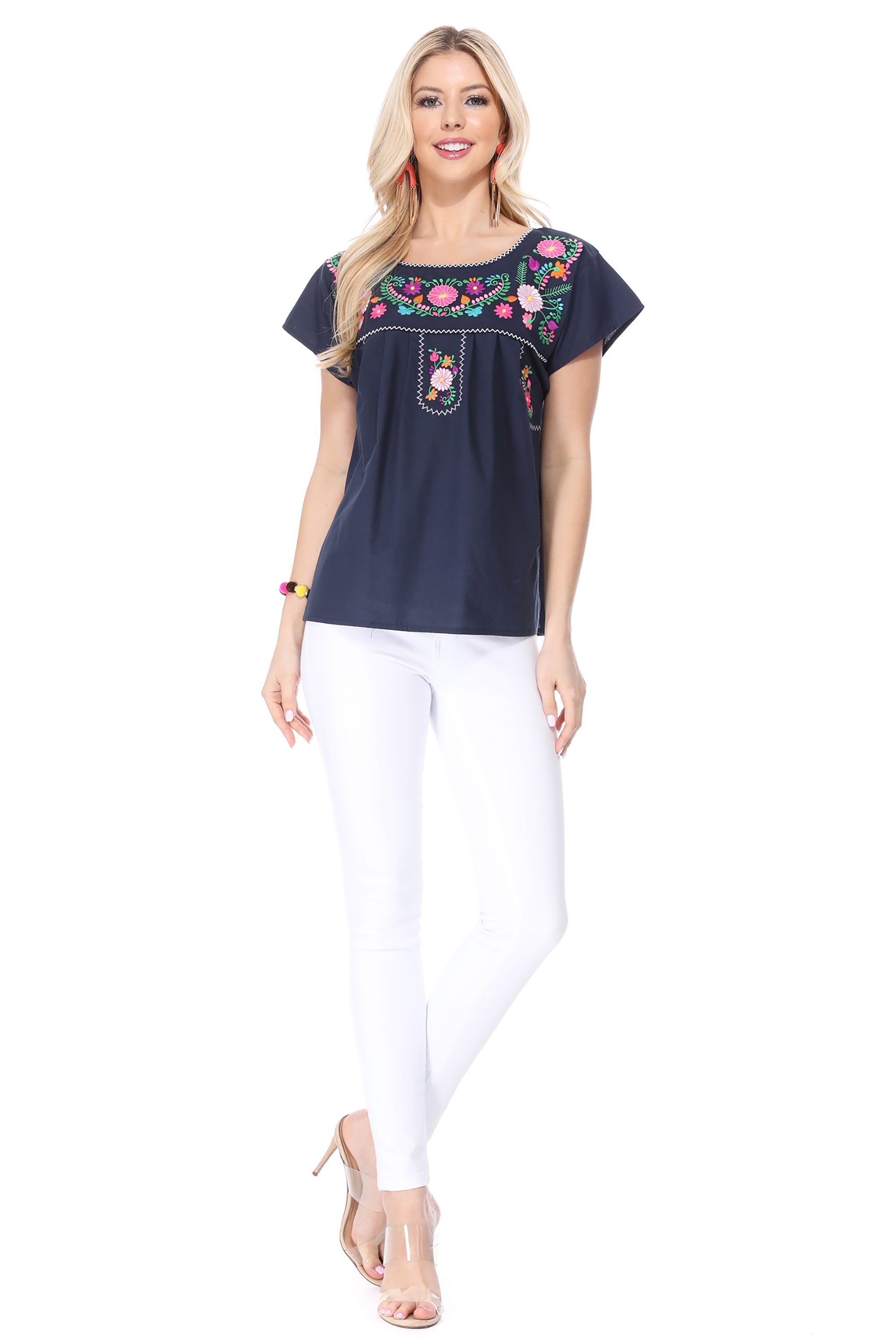 Traditional Navy Mexican Women Blouse (S-XL) $8.5 and (2XL-3XL) $9.50 Per Piece. MT801
