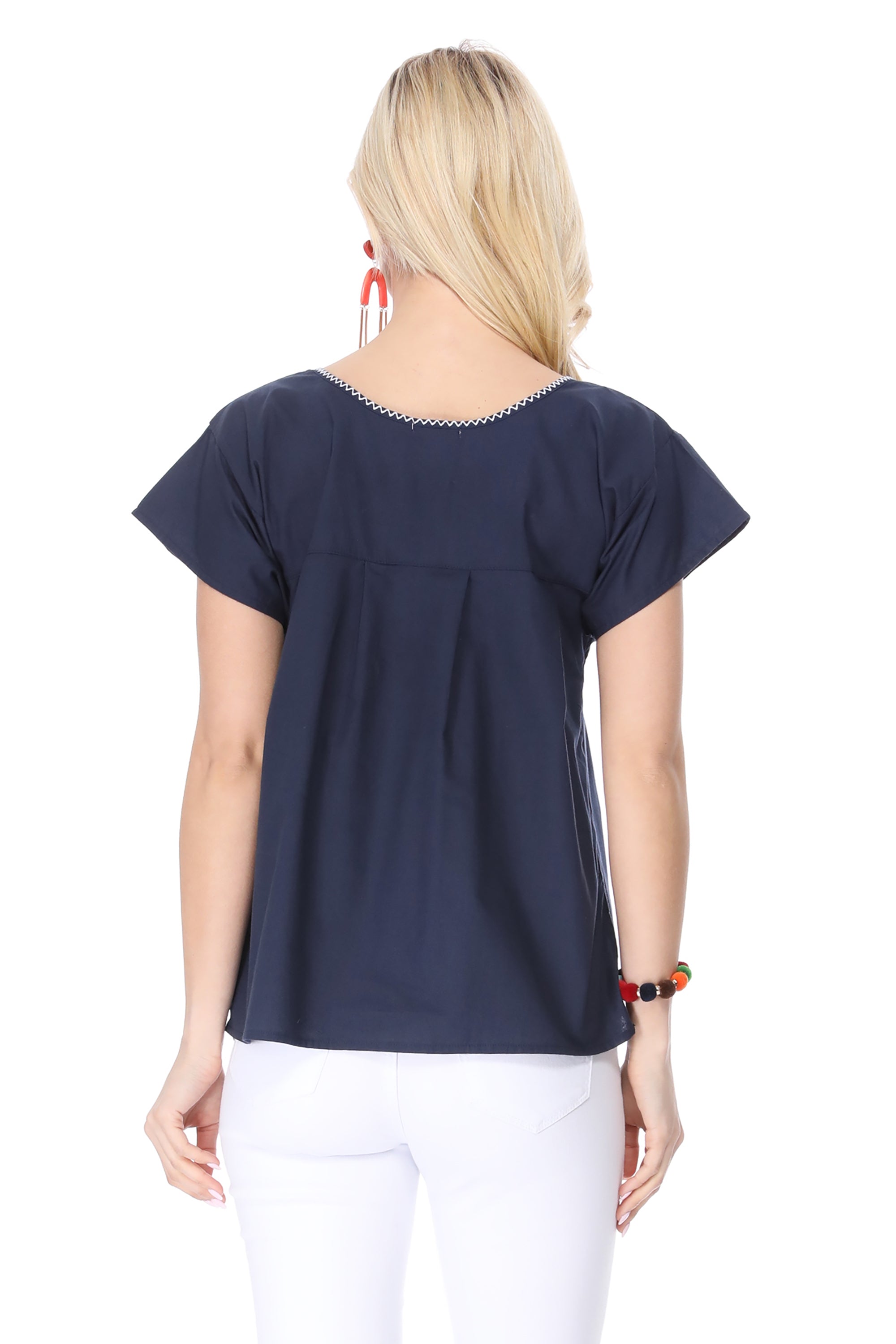 Traditional Navy Mexican Women Blouse (S-XL) $8.5 and (2XL-3XL) $9.50 Per Piece. MT801