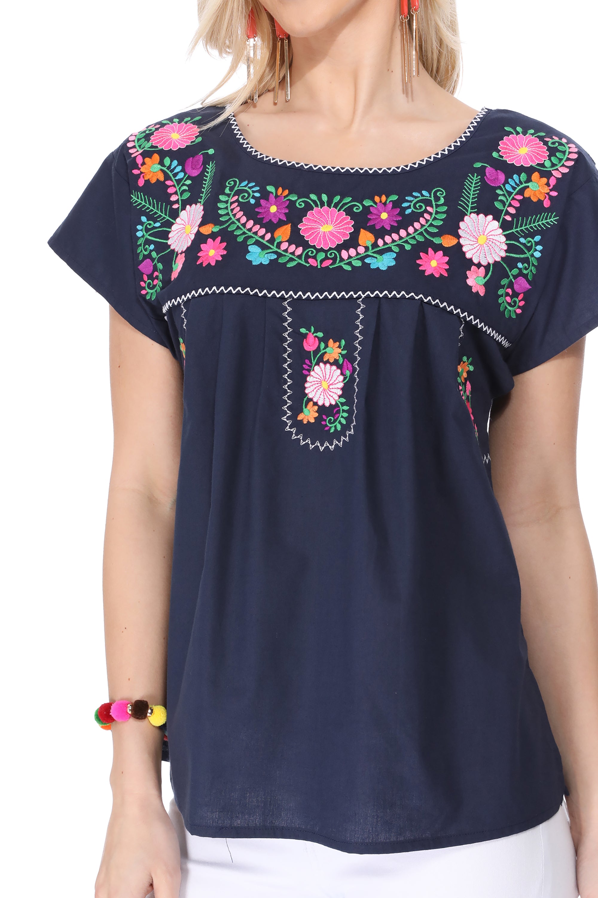 Traditional Navy Mexican Women Blouse (S-XL) $8.5 and (2XL-3XL) $9.50 Per Piece. MT801