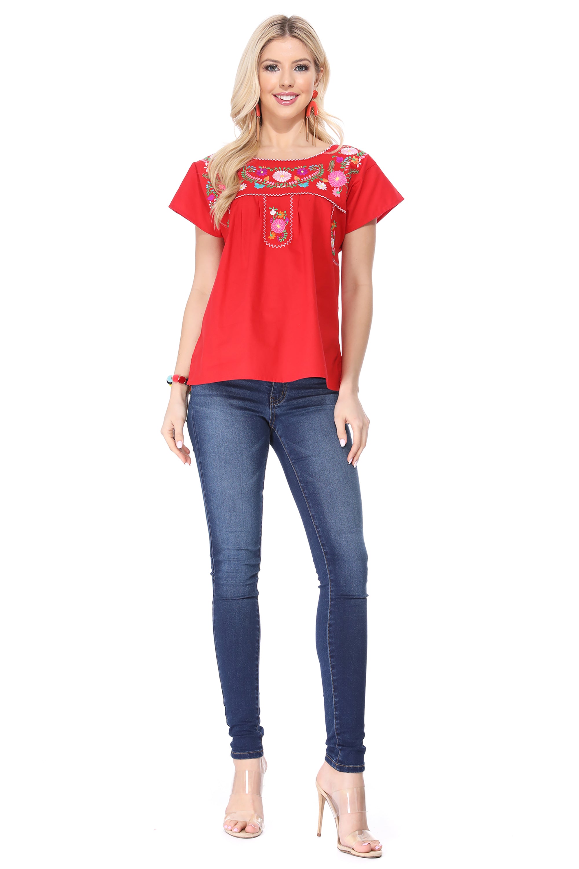 Traditional Red Mexican Women Blouse (S-XL) $8.5 and (2XL-3XL) $9.50 Per Piece. MT801
