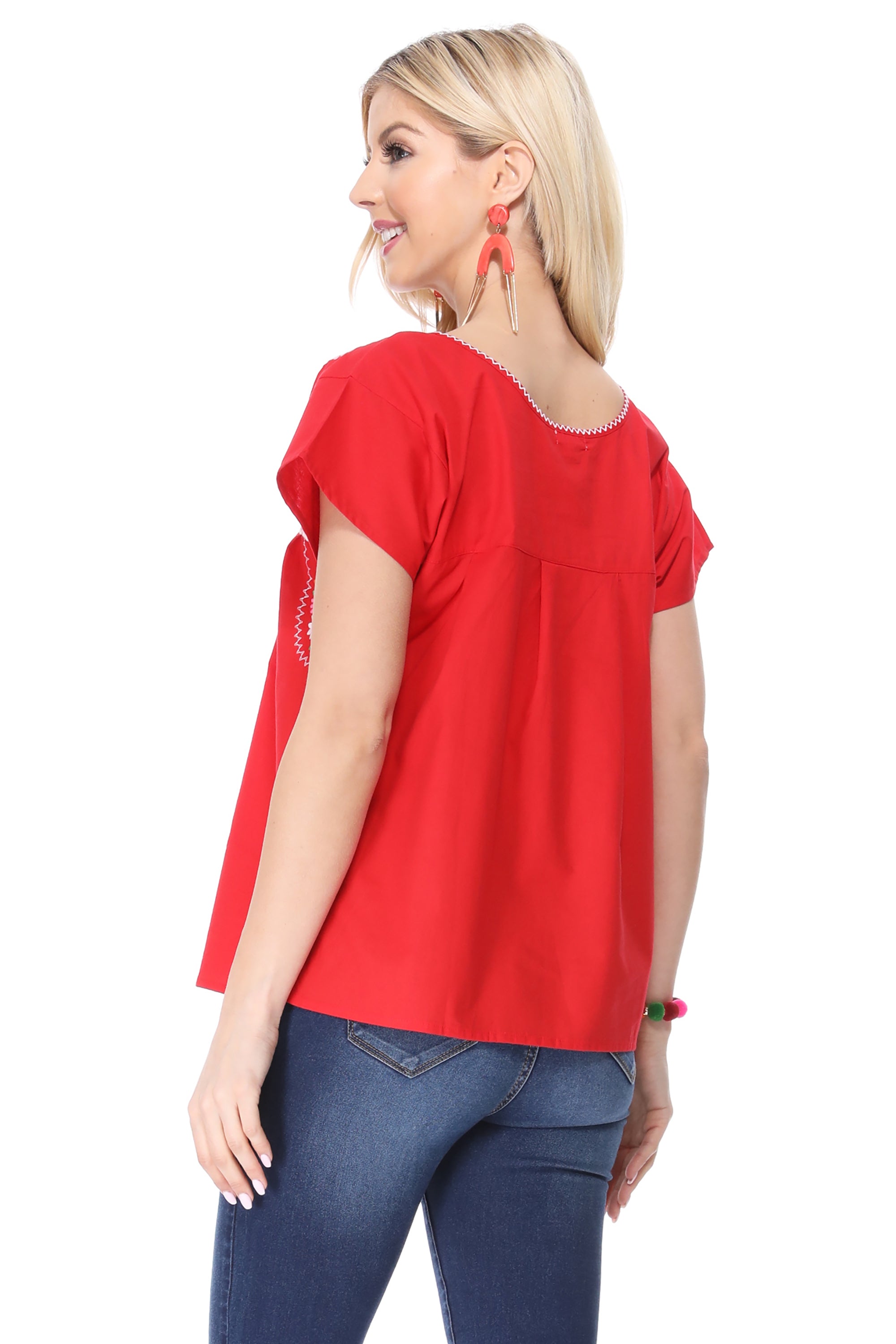 Traditional Red Mexican Women Blouse (S-XL) $8.5 and (2XL-3XL) $9.50 Per Piece. MT801