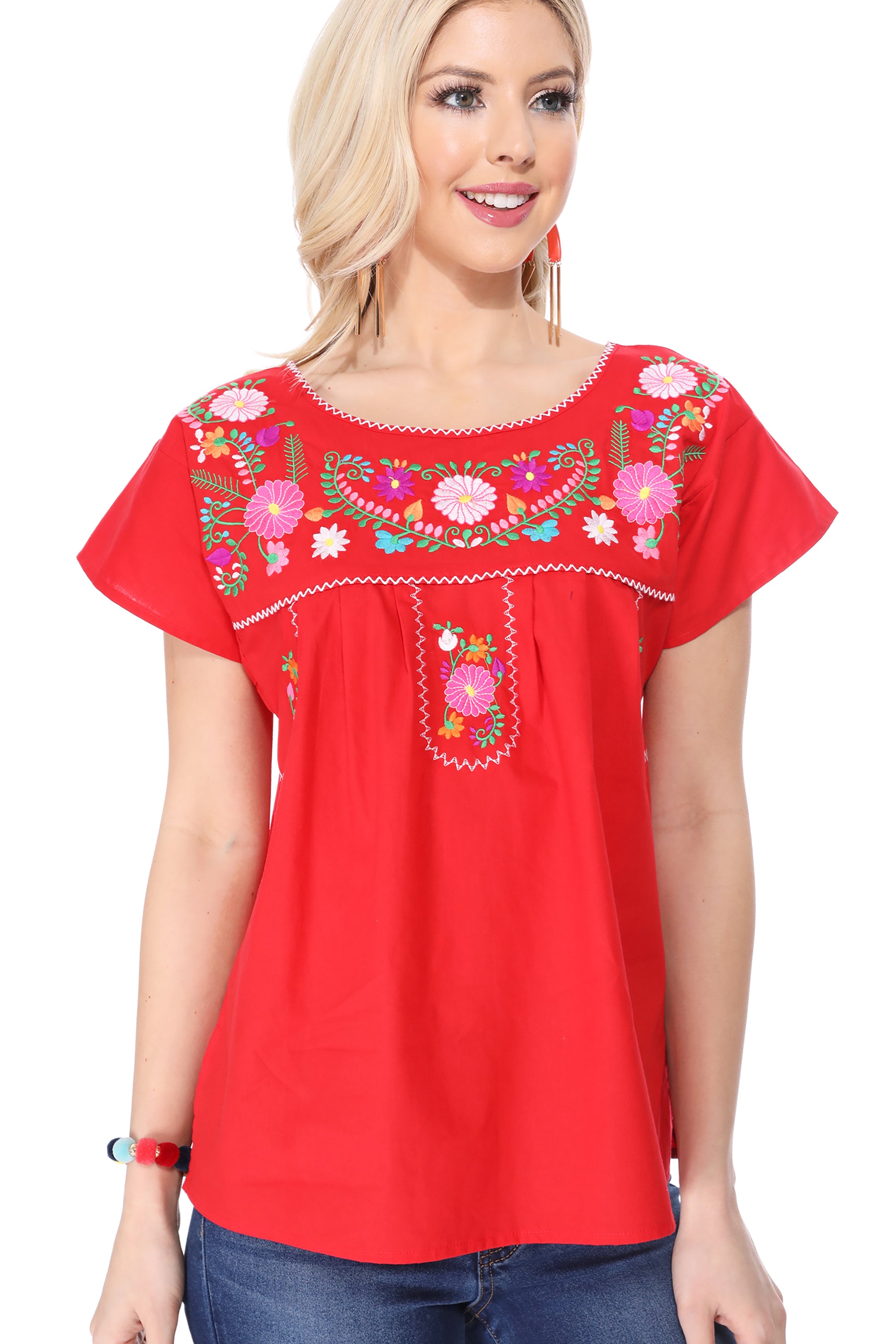 Traditional Red Mexican Women Blouse (S-XL) $8.5 and (2XL-3XL) $9.50 Per Piece. MT801